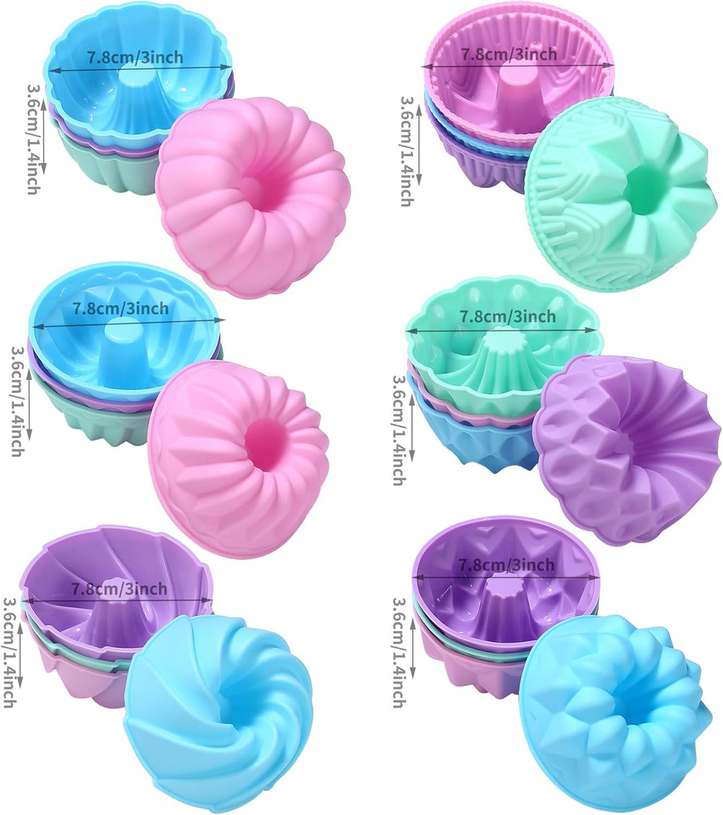 Skiennix 24-Pack Silicone Donut Molds - Nonstick 3-Inch Baking Cups | Oven, Microwave & Dishwasher Safe