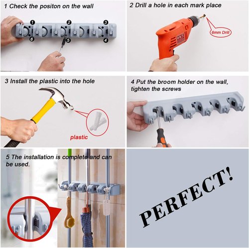 HYRIXDIRECT Broom Hanger - Heavy-Duty Wall Mount Organizer for Mops & Garden Tools | Ideal for Garage & Laundry Storage