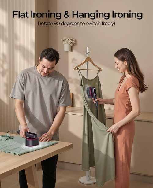 YOZLNFO Travel Steamer for Clothes Portable: 2-in-1 Mini Handheld Garment Steamer Iron - 15s Heat Up & 5 Adjustable Steam - Large Ceramic Panel - 110-120V