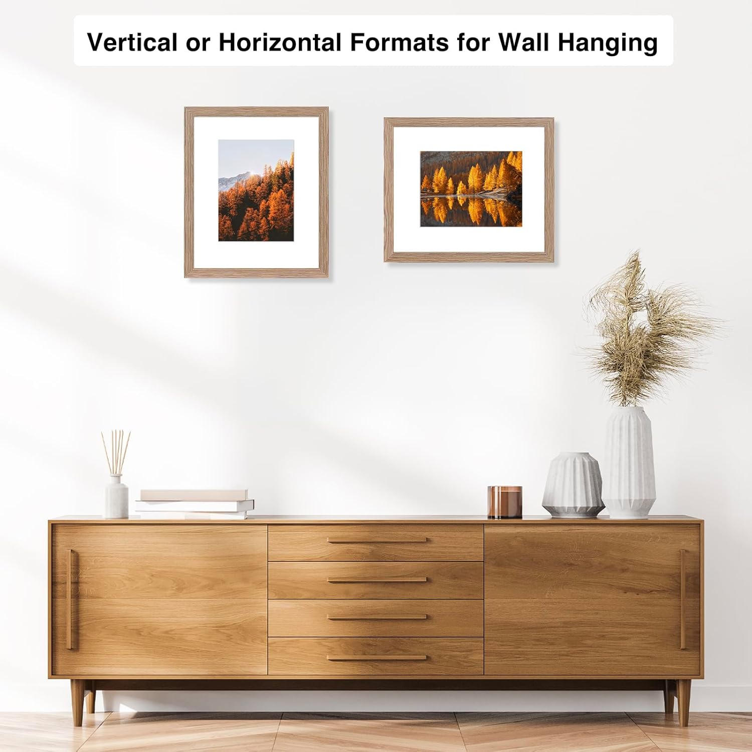 Skiennix 8x10 Picture Frame - Rustic Brown Wall Hanging & Tabletop Display with 5x7 Mat