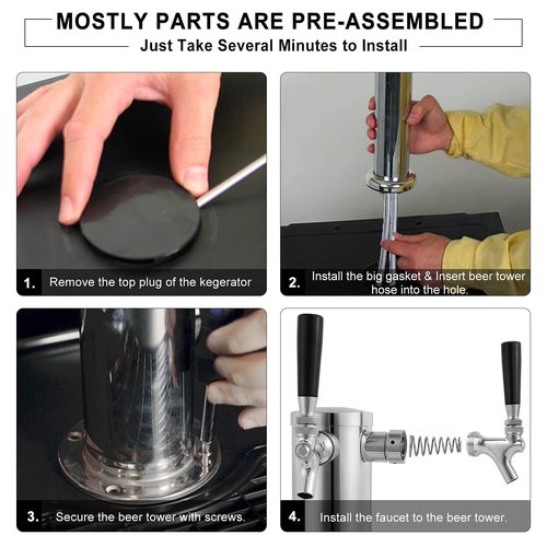 Dbgogo Kegerator Tower Double Tap Beer Tower Dual Faucet Beer Tower Stainless Steel 3'' Flange Beer Tower Dispenser Beer Tap Kegerator Parts with Pre-Assembled Tubing and Self-Closing Springs