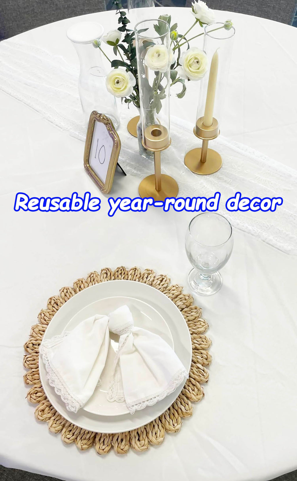 DELAQIKO 13.8" Round Corn Husk Placemats | Boho Woven Rattan Table Mats | Natural Spring Farmhouse Plate Chargers | Handmade Rustic Wicker Place Mats for Christmas Wedding (Set of 6)