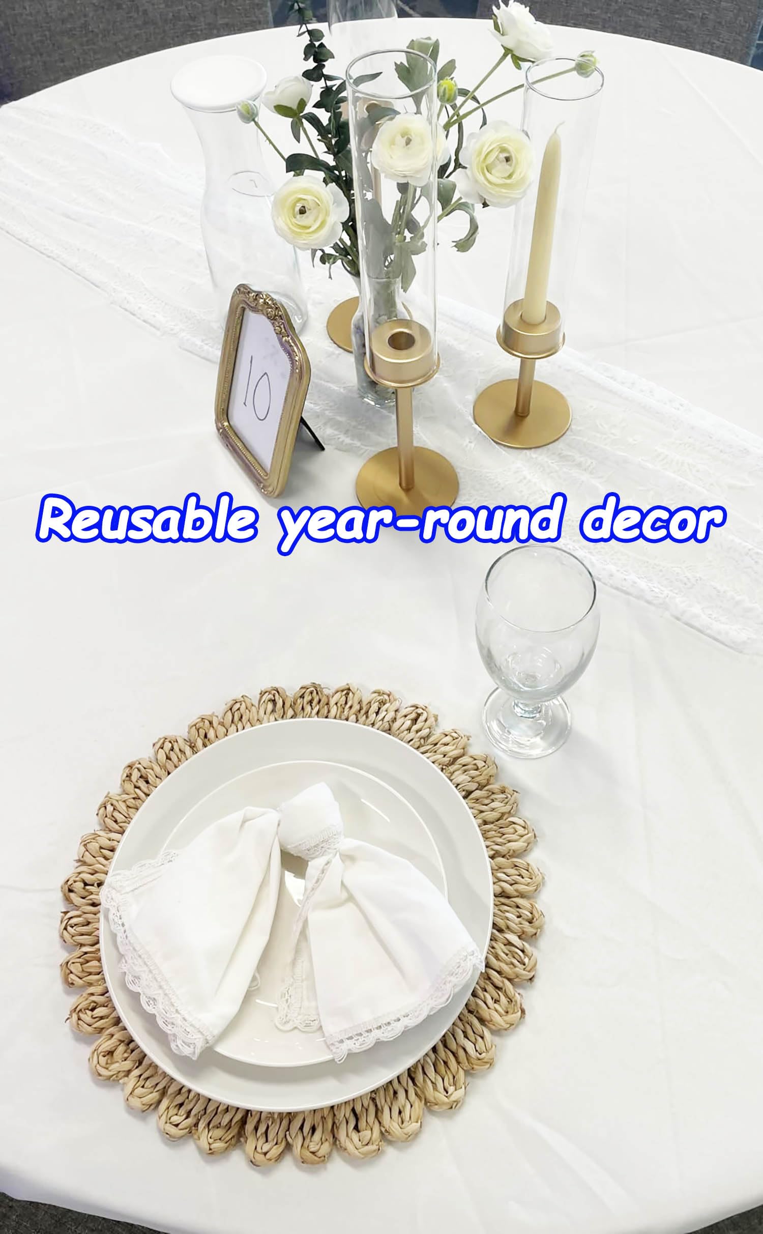 DELAQIKO 13.8" Round Corn Husk Placemats | Boho Woven Rattan Table Mats | Natural Spring Farmhouse Plate Chargers | Handmade Rustic Wicker Place Mats for Christmas Wedding (Set of 6)