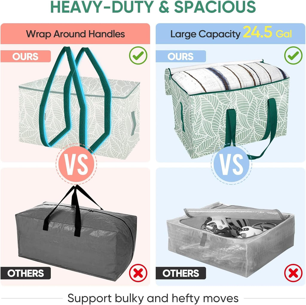 BALEINE Oversized Moving Bags - Heavy-Duty Storage Tote with Reinforced Handles | 8-Pack, Antique Foliage