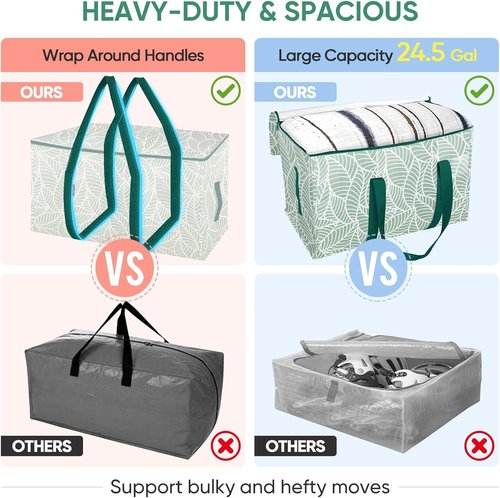 BALEINE Heavy-Duty Moving Bags - 6-Pack Oversized Storage Totes with Reinforced Handles (Antique Foliage)