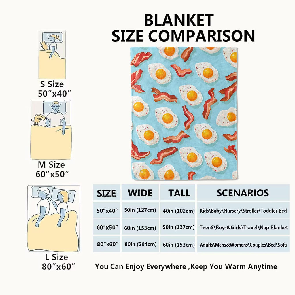 VODRM Bacon and Egg Blanket Fun Food Throw Blankets,Gifts for Kids Woman Girls & Breakfast Lovers,Lightweight Soft Fleece,for Sofa Couch Bed Room Modern Decor 50x60in