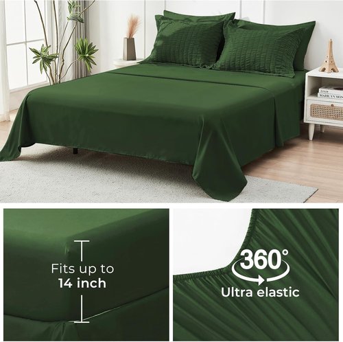 HYMOKEGE King Size Comforter Set - Dark Green Seersucker 7-Piece Luxury Bedding Set for All Seasons