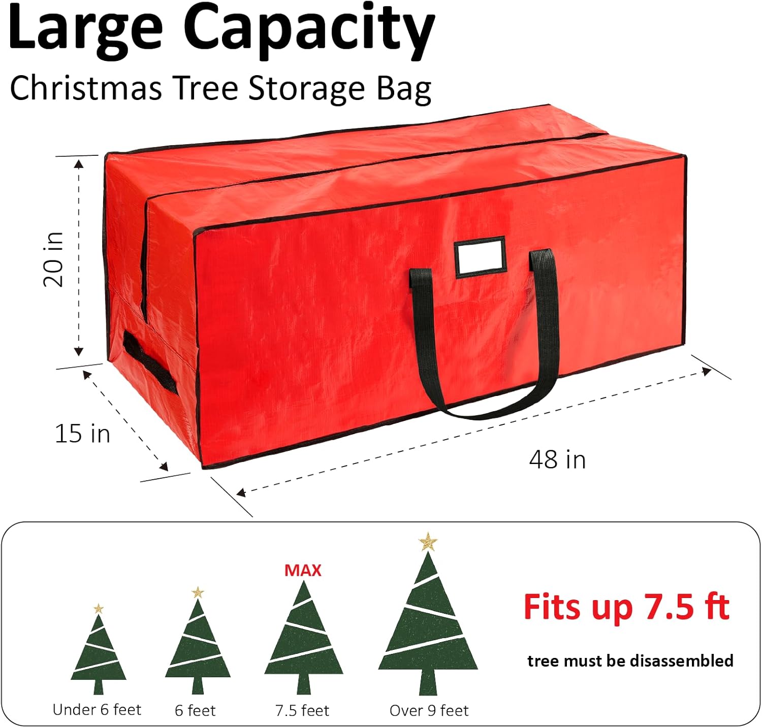 Skiennix 7.5 Ft Christmas Tree Storage Bag - Waterproof, Durable Handles & Dual Zippers | Red