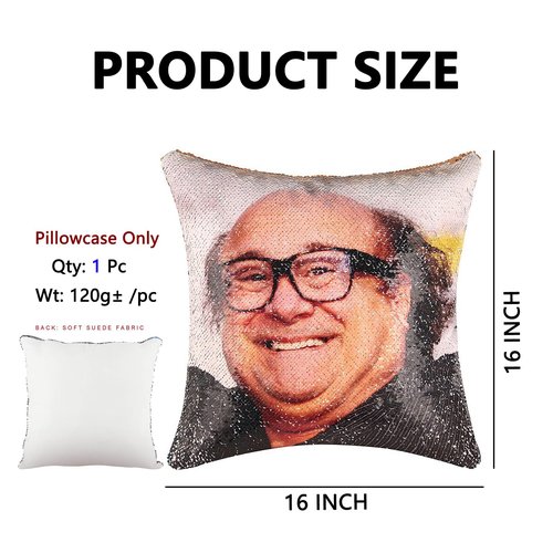 LydeLog Danny DeVito Pillow Covers Sequin Pillow Cases Funny Gag Gifts Reversible Sequin Pillow Cover Decorative Throw Cushion Case 16 x 16 Inches (Black)