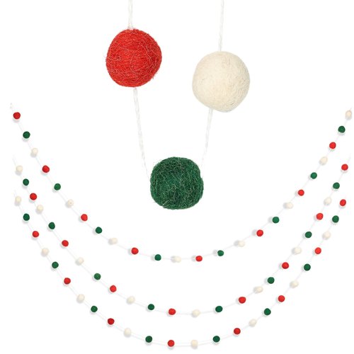 BIRDROCK HOME 3-Pack Felt Garland | 6.5ft or 78in Long Christmas Decoration with 24 Pom Pom Balls in Red, White & Green. Ideal for Trees, Fireplace Mantels, Stairs, Walls & Festive Holiday Decor Ideas