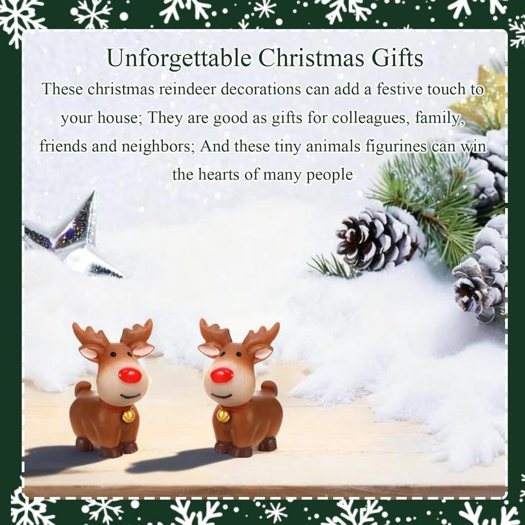 Skiennix Mini Reindeer Figurines - 5pcs Cute Resin Elk Statues for Christmas Crafts & Home Decor