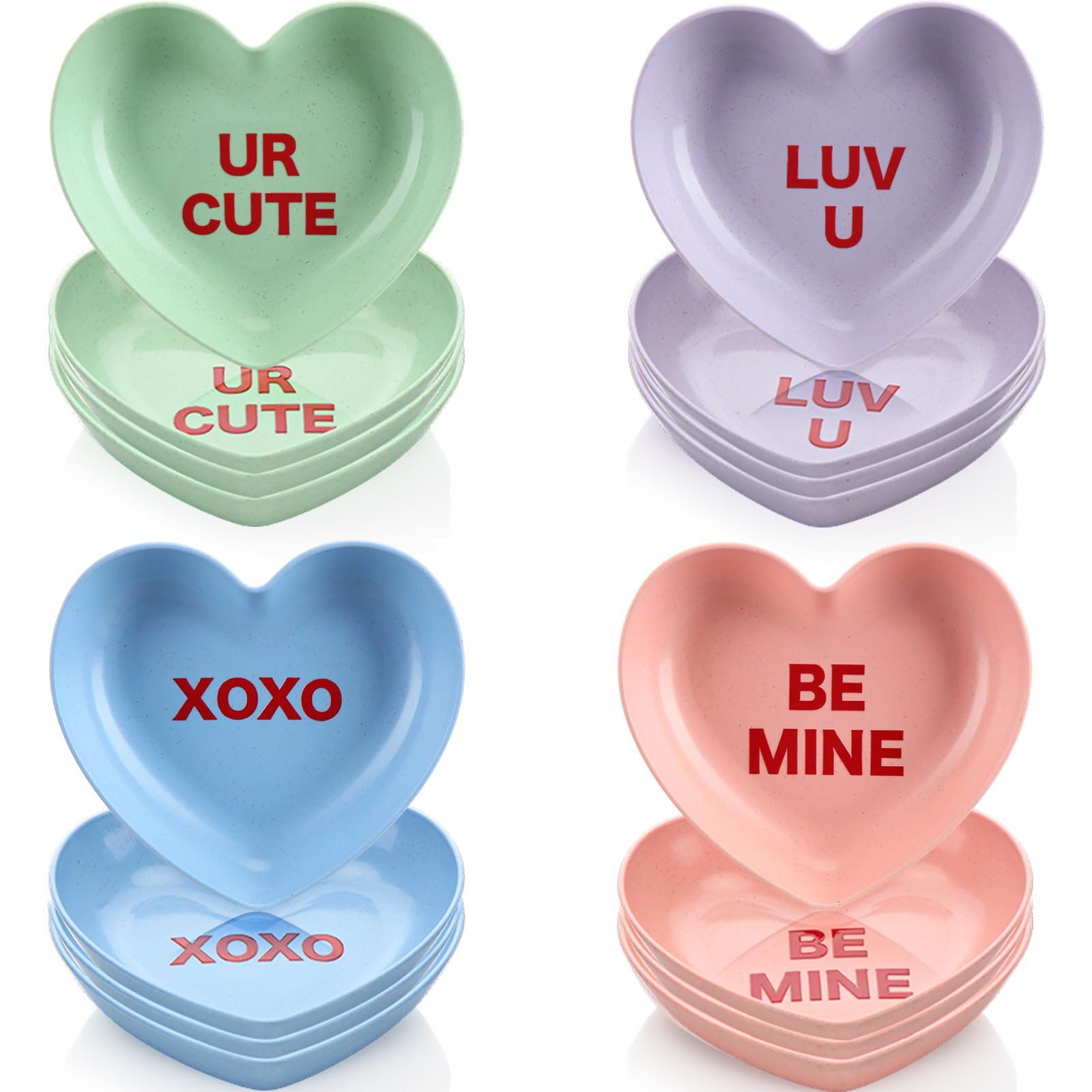 FoldTier 12 Pcs Valentine's Day Heart Bowls Conversation Hearts Plastic Bowls Plates 5.7 Inch Pink Snack Dessert Salad Fruits Decorative Plates Dishes for Valentine Wedding Kitchen Party Supplies