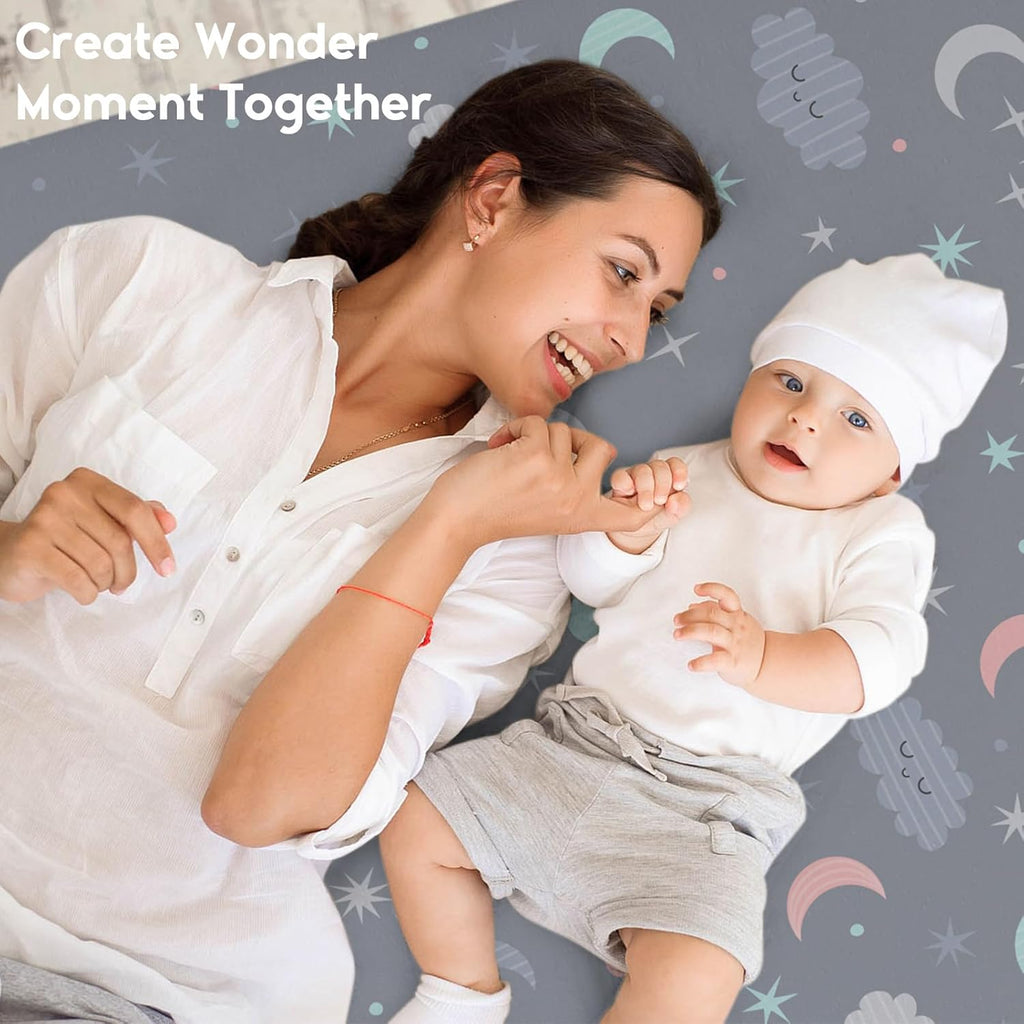 Yoofoss Fitted Pack and Play Sheets - Soft, Stretchy Mini Crib Sheets 2-Pack | Breathable Cloud Design