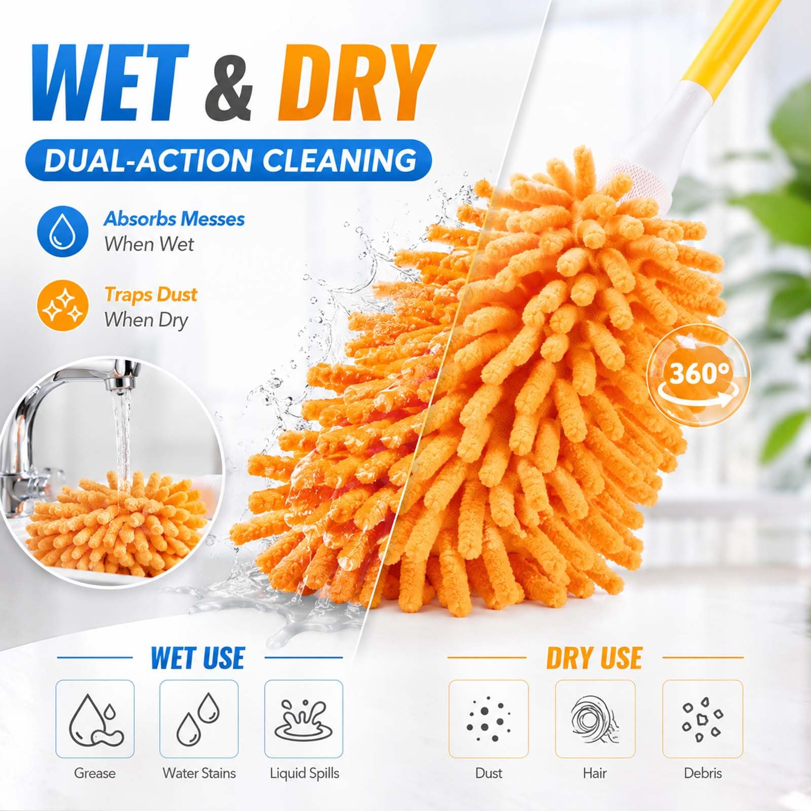 LOVECO 8 Pack Dusters for Swiffer - Reusable Duster Refill Compatible with Swiffer, 360 Heavy Duty Dusters Refills (Include 1 Handle & Laundry Bag)