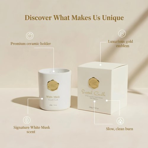 Scented Luxury Candles -Whitemusk-Aromatherapy Jar Candles for Relaxation & Sleep -7 oz- 45 Hours Clean Burn-Hand-Cast -100% Natural Soy Wax-Ideal Gifts