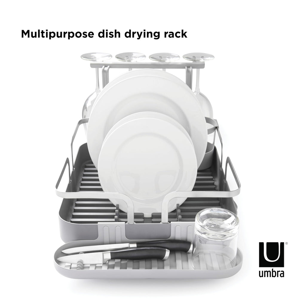 Umbra Holster Dish Rack– Molded Plastic Dish Drying Rack with Drainage Spout, Charcoal