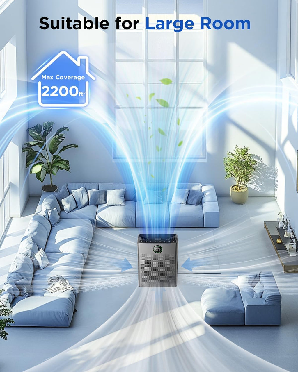 MOOKA Air Purifier - Large Room Coverage Up to 2200 Sq. Ft. | Washable Filter & PM 2.5 Sensor
