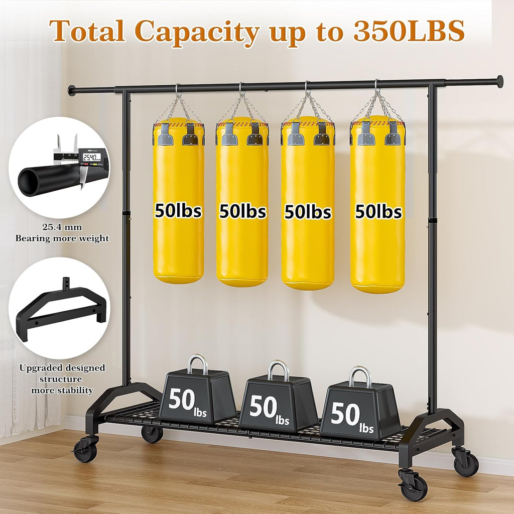 Wiracks Heavy Duty Clothes Rack - Adjustable Rolling Garment Rack with 350lbs Capacity | Black, 51-71" W x 16.53" D x 65-71" H