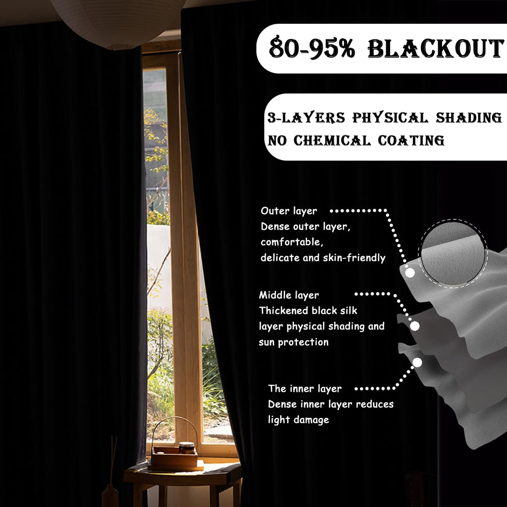 Room Divider Curtains for Ceiling Track Rod, Blackout Ceiling Track Curtains with Hooks Noise Reduction Privacy Curtain for Wall Ceiling Mount Track, 8.3 ft Wide x 7 ft Tall, Black, 1 Panel