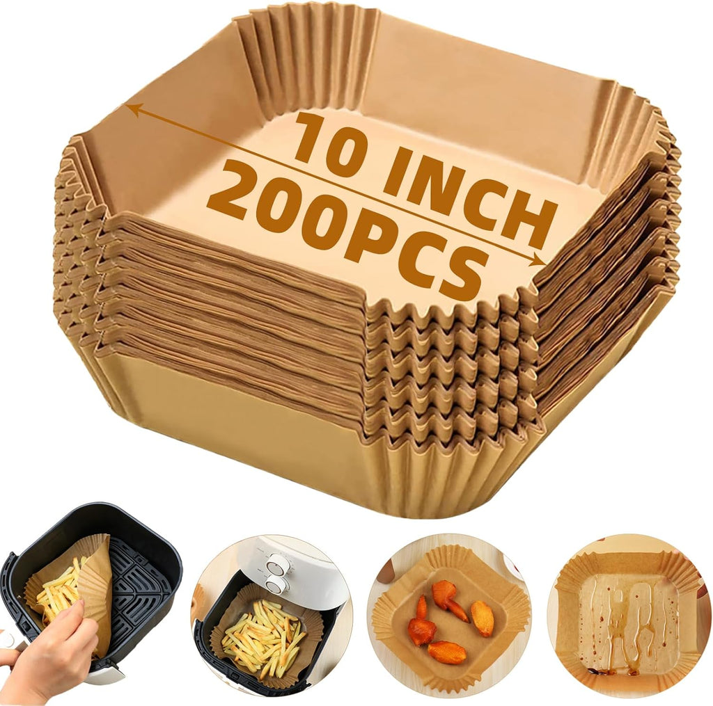Victoyaw 10-Inch Square Air Fryer Liners - 200PCS Non-Stick Parchment Paper for 8-12QT Fryers