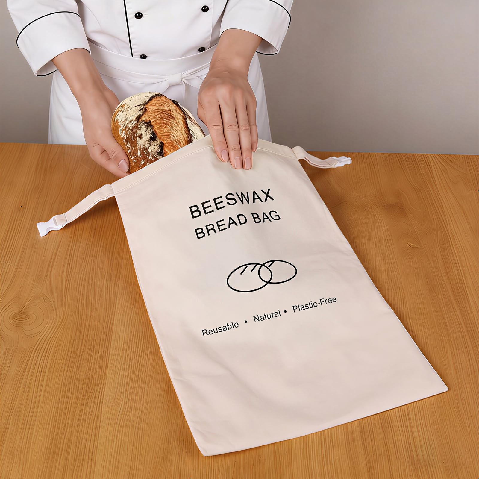 2 Pack Beeswax Bread Bag for Sourdough, Reusable Beewax Bread Bags, Organic Cotton Sourdough Bread Bags for Homemade, Keep Bread Fresh, Freezing Safe with Cleaning Brush-Care
