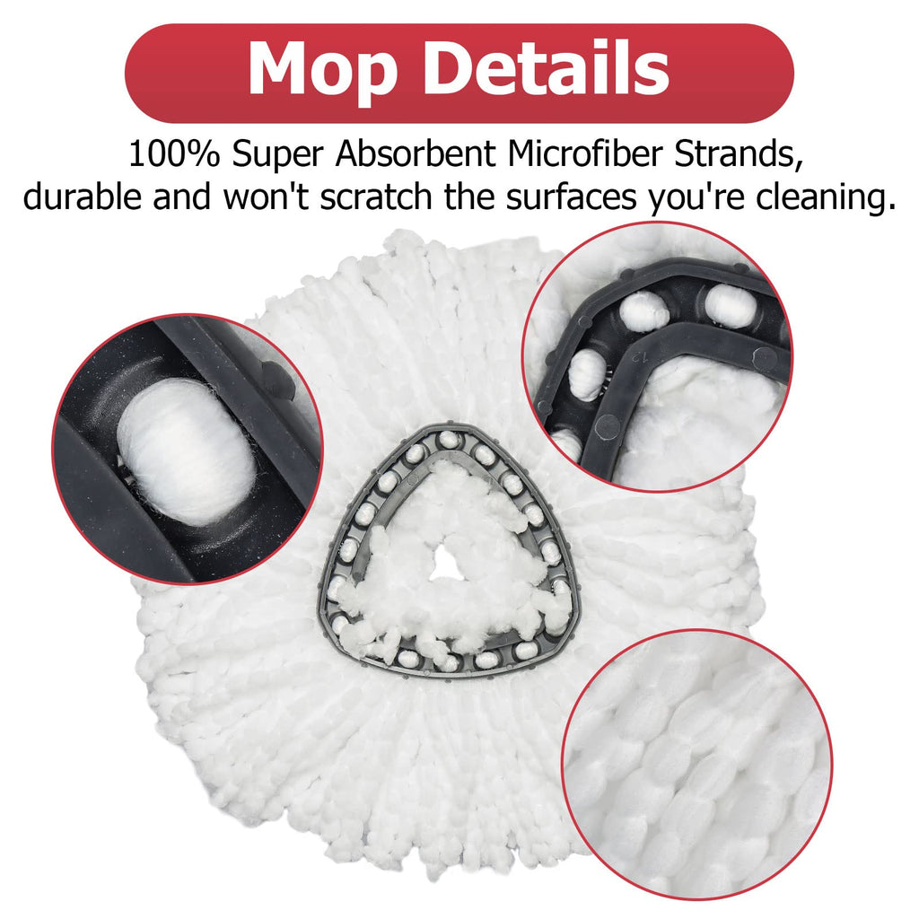 Spin Mop Replacement Head - 6 Pack EasyWring Mop Refills with Base Compatible with O-Cedar Triangle Spin Mop, Microfiber Mop Replace Head Easy Cleaning Floor Head Mop for Floor Cleaning