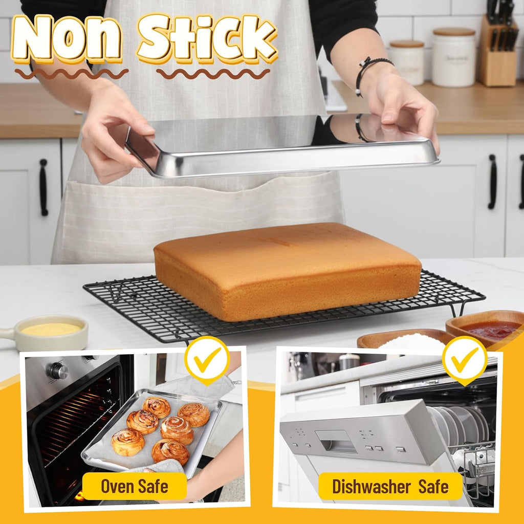 Skiennix Stainless Steel Baking Pans Set - 4 Pack Commercial Grade Cookie Sheets | Non-Stick, Heavy Duty, 9/10/12/16 Inch