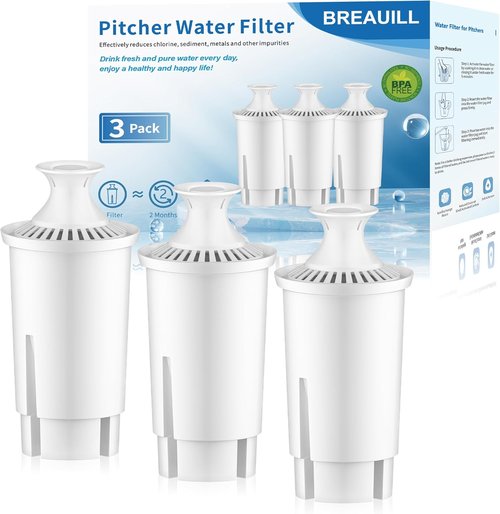 BREAUILL Water Filter - NSF Certified Replacement for Brita Pitchers | Compatible with Classic OB03 & Mavea 107007 (3 PCS)