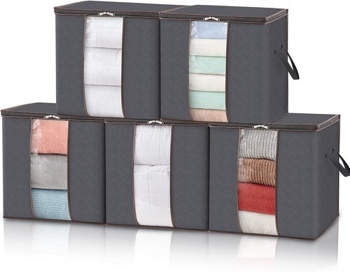 Lifewit 90L Extra Large Blanket Storage Bags - Foldable Comforter Containers with Reinforced Handles | 5 Pack