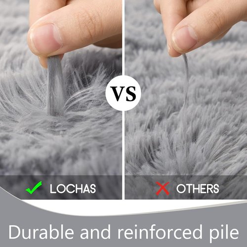 LOCHAS Gray Fluffy Shaggy Area Rug - Soft Oval Throw Rug for Bedroom & Nursery | 2.6' x 5.3'