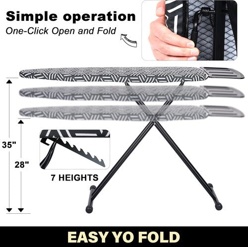 Caius Ironing Board - Heavy Duty 43"x13" Ironing Surface with Convenient Iron Rest | Easy to Fold