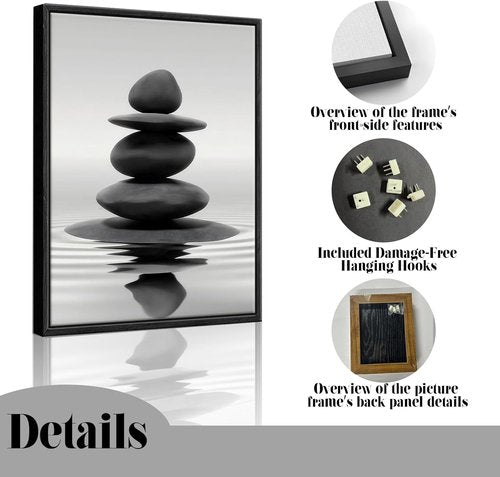 DCMVJHZV Framed Black and White Bathroom Wall Art - Zen Stones Meditation Print (12"x16") | Spa & Yoga Decor