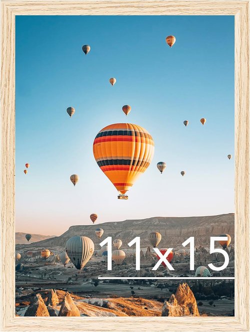 JCJMY 11x15 Picture Frame - Versatile Wall Mounting for Horizontal or Vertical Display | Shatter-Resistant Plexiglass, Natural Finish