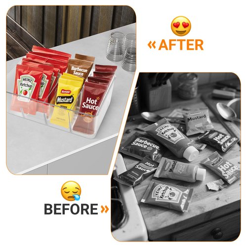 2 Pack Sauce Packet Organizer, Storage Box for Ketchup Packets, Hot Sauce Packets, and Condiment Packets, Made of Clear Plastic, Suitable for Kitchen Storage, Refrigerator Storage, One Lid Included