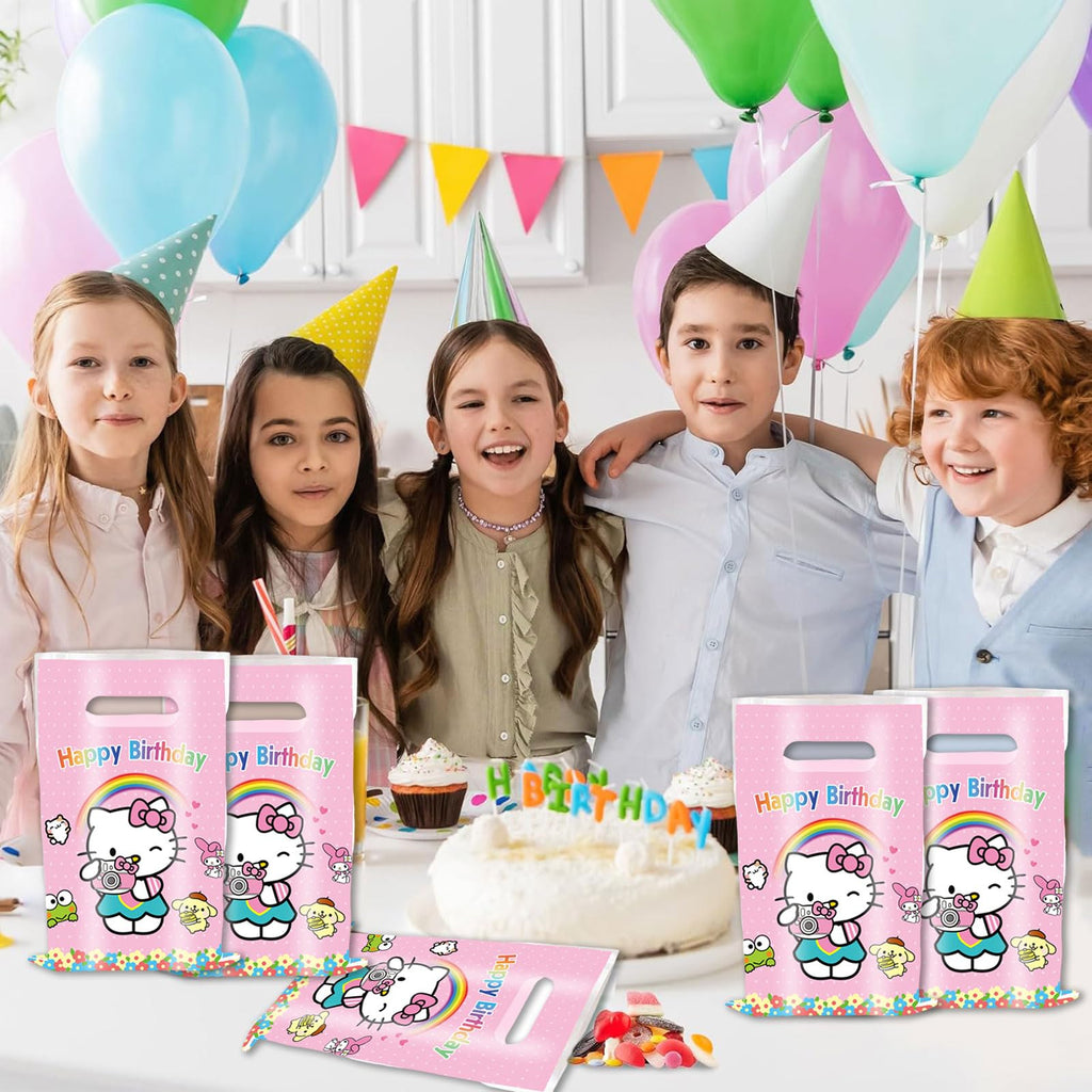 50 Pcs Cartoon Birthday Party Favor Bags, Cute Plastic Gift Bags, Birthday Party Candy Snack Bag (Pink)