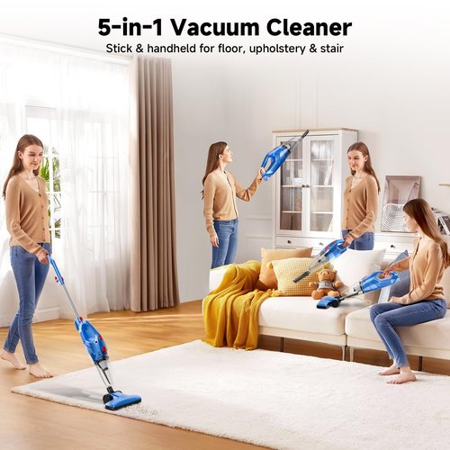 fenhua Corded Stick Vacuum Cleaner - Lightweight, Powerful Suction with 450W Motor, 3-in-1 16.4Ft Cord Vacuum Cleaners for Home, Hard Floor, Carpet, Pet Hair Deep Blue