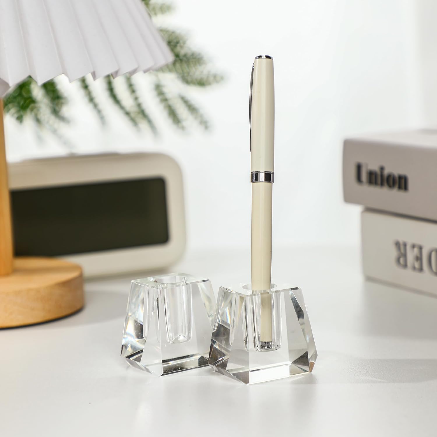 QFkris Crystal Pen Holder - Elegant 1.8" Glass Fountain Pen Stand | Perfect Gift for Office Decor
