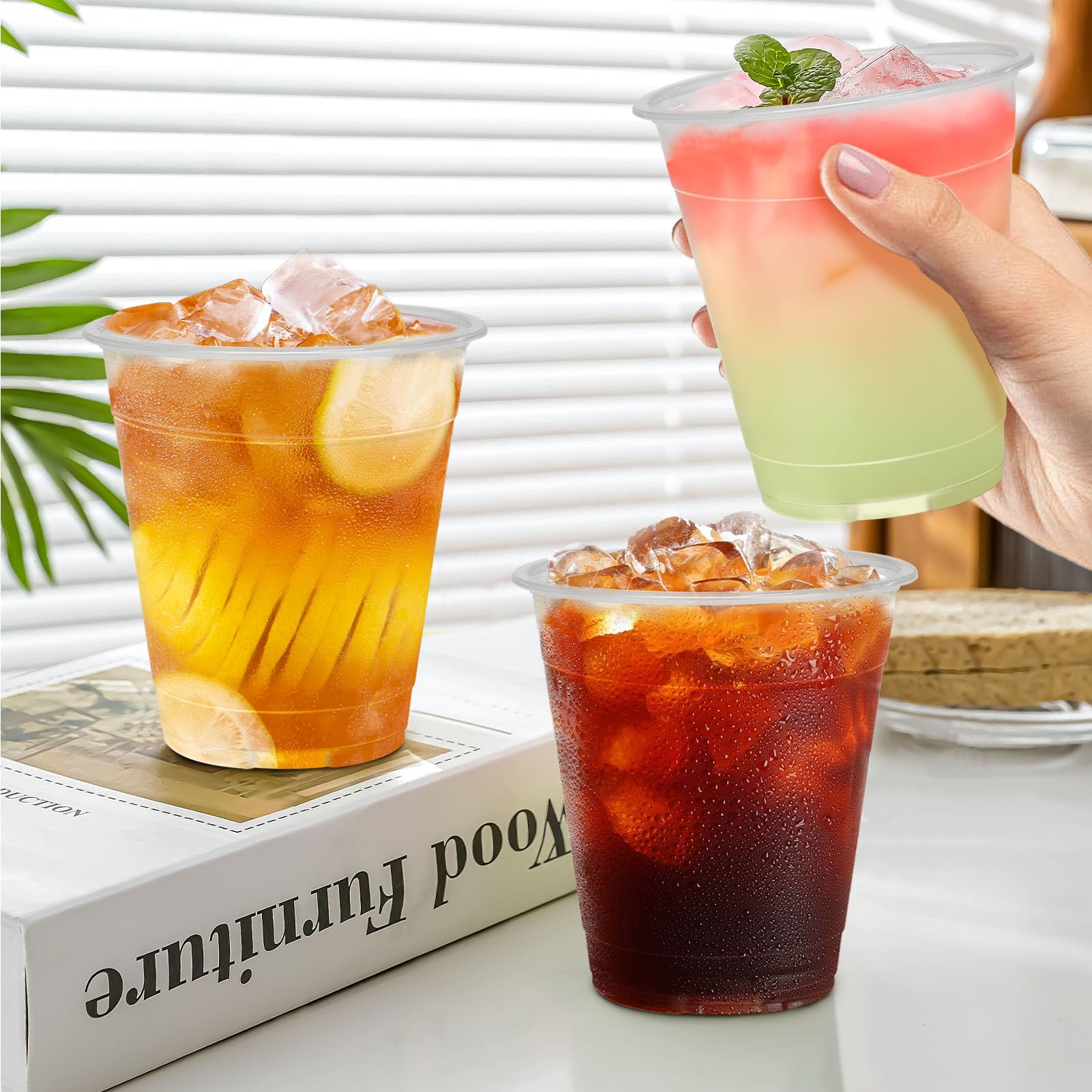 Clawsoff 12 oz Clear Plastic Cups, 300 Count Disposable Coffee Cups No Lids, 12 Ounce Cold Plastic Party Cup Bulk, PET Clear Cup for Iced Coffee, Smoothie, Cold Beverage