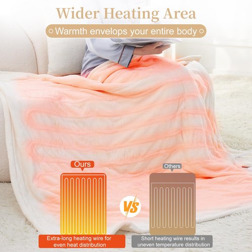 Electric Heated Throw Blanket 50" x 60", Soft Plush Flannel & Sherpa Electric Blanket with 8 Heat Settings, 1-12H Auto-Off, Fast & Even Heating, Machine Washable, Ideal for Home & Office, Beige