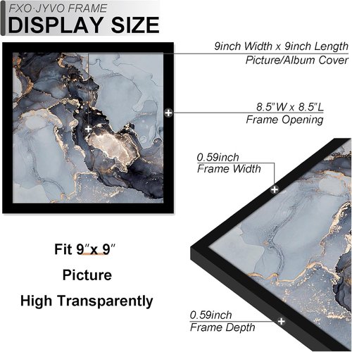 Fxojyvo 9x9 Black Picture Frame - Lightweight & High Transparency for 9"x9" Photos | 1 Pack