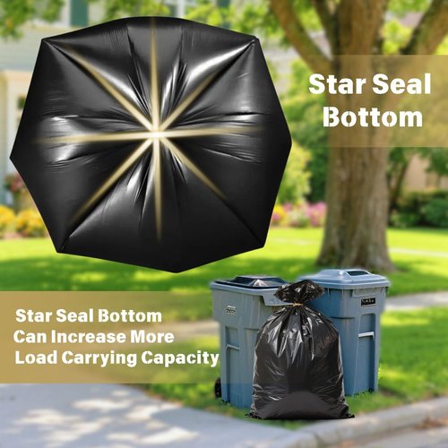 50 55 60 Gallon Trash Bags, 100 Count High Density Garbage Bags, Recycling Trash Can Liners, Sturdy & Tear-Resistant Large Black Bag for Kitchen Yard Outdoor Commercial Use, Lawn Leaf Waste Bags