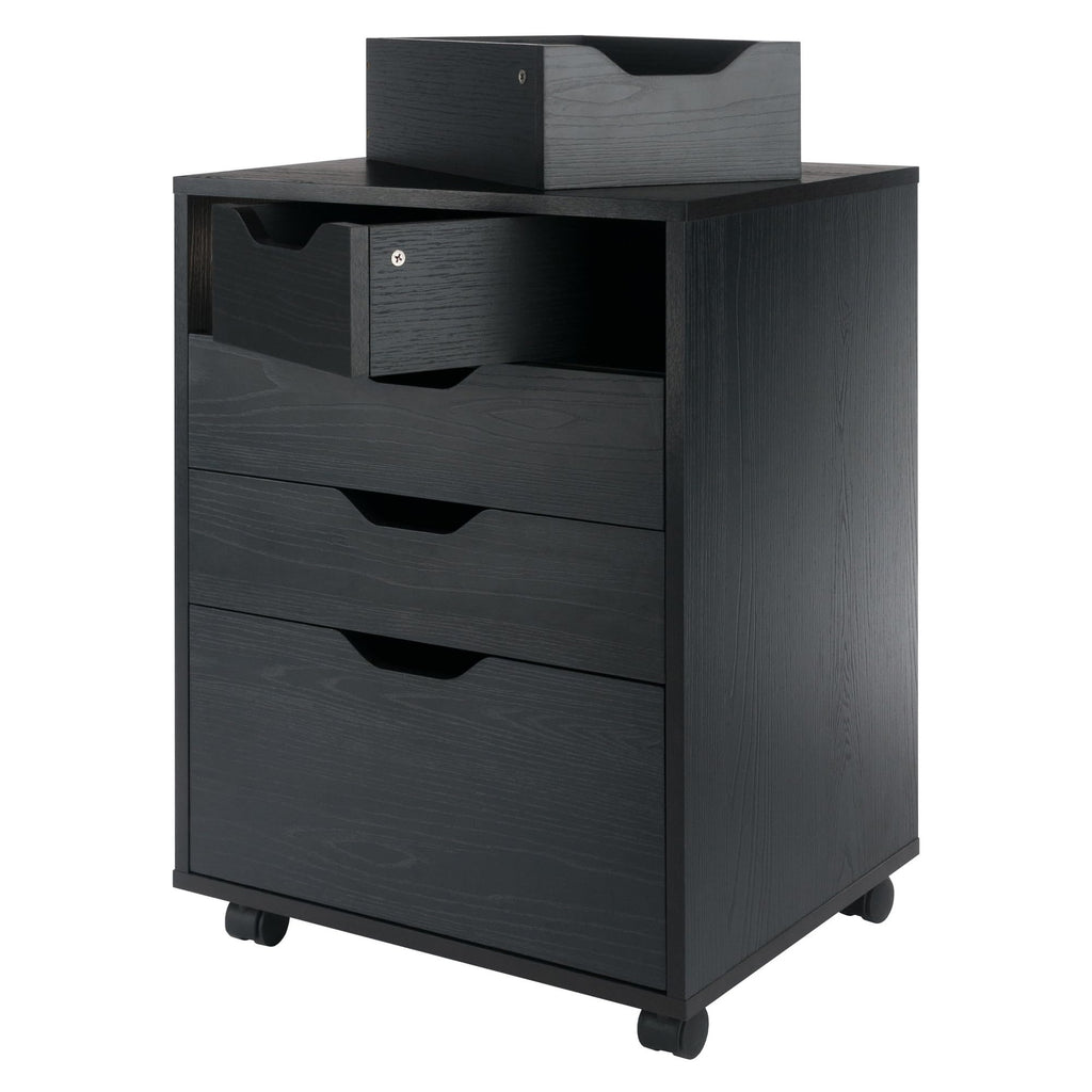 Winsome Halifax Mobile Storage Cabinet with 5 Drawers in Black, Stylish & Functional Home Storage Cabinet for Filing, Kitchen Organization, Moveable Furniture for Office, Dorms, Apartments
