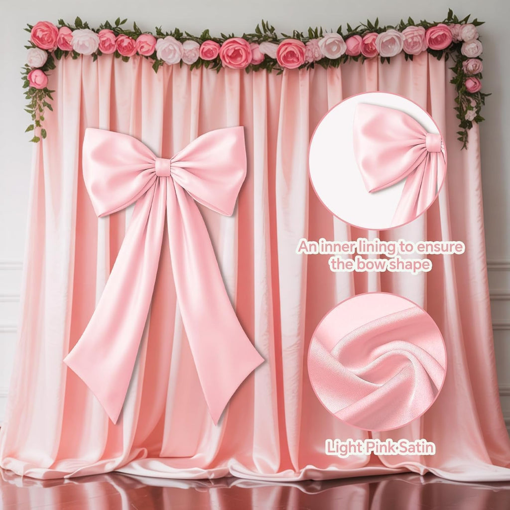 Skiennix Pink Bow Decor - 2 Pack of Large & Small Coquette Wall Backdrop for Valentine's Day & Events