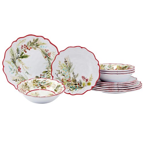 Certified International Christmas Gatherings 12 pc Melamine Dinnerware Set, Service for 4