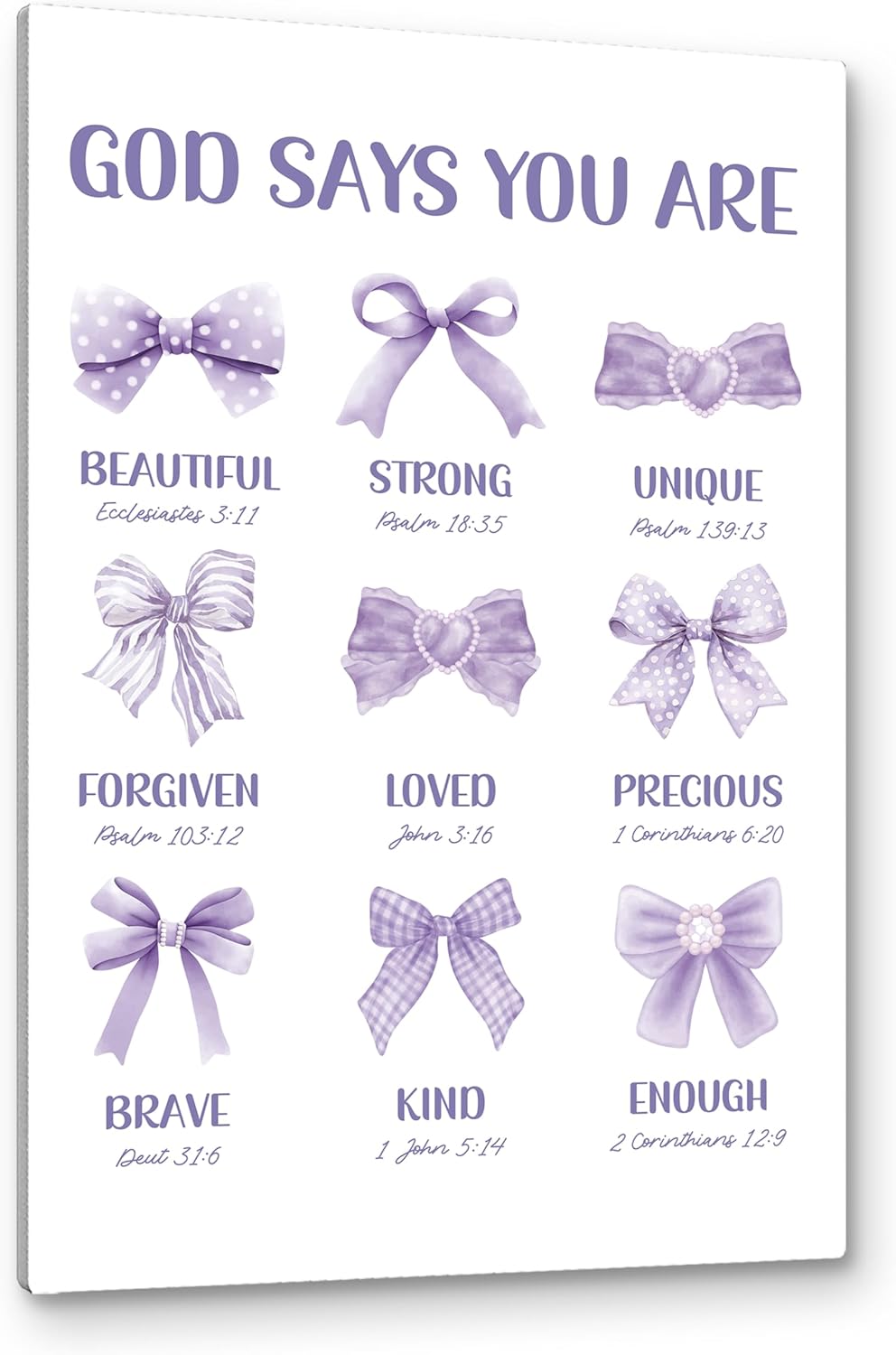 PHAMTE Christian Purple Bow Wall Art - Inspirational Bible Verse Canvas 16x24 for Girly Room Decor