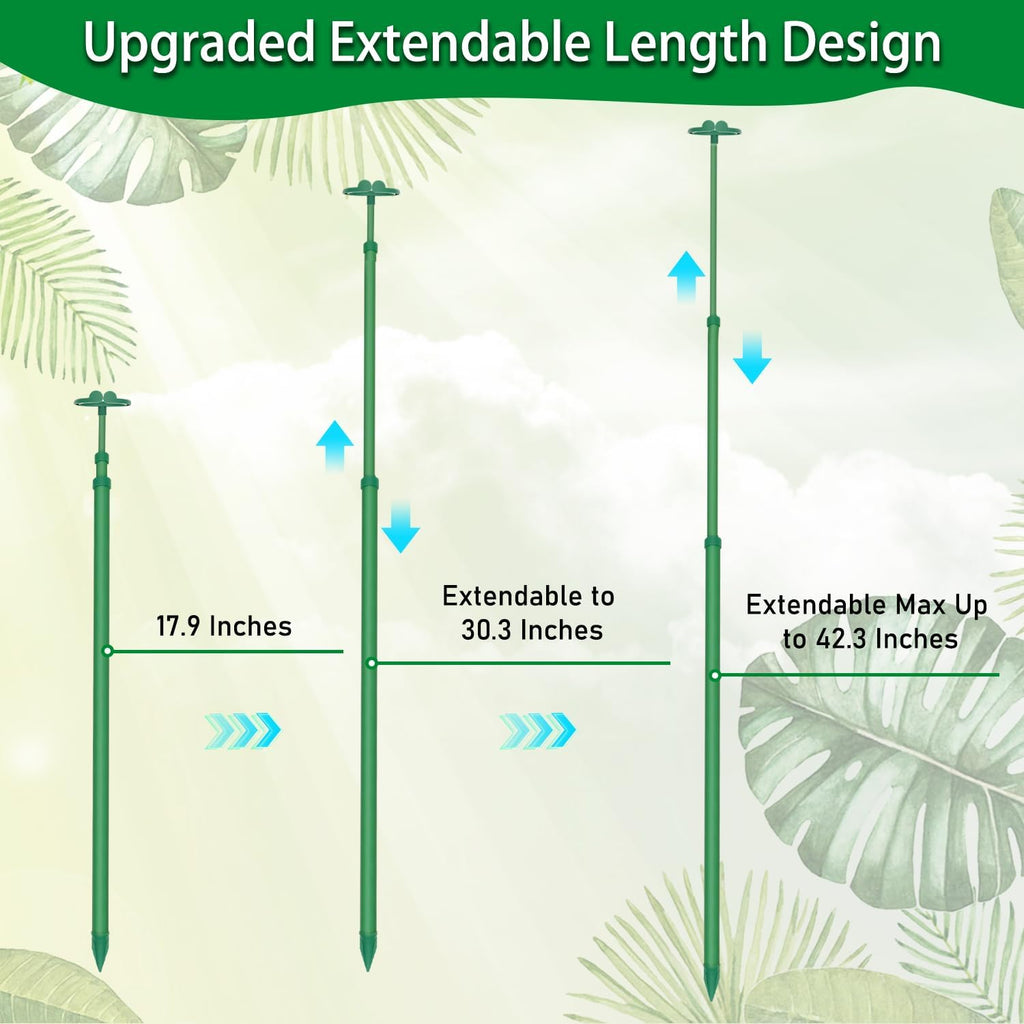 Skiennix Extendable Plant Stakes - Scalable Support from 17.9" to 42.3" | 5-Pack for Indoor/Outdoor Use