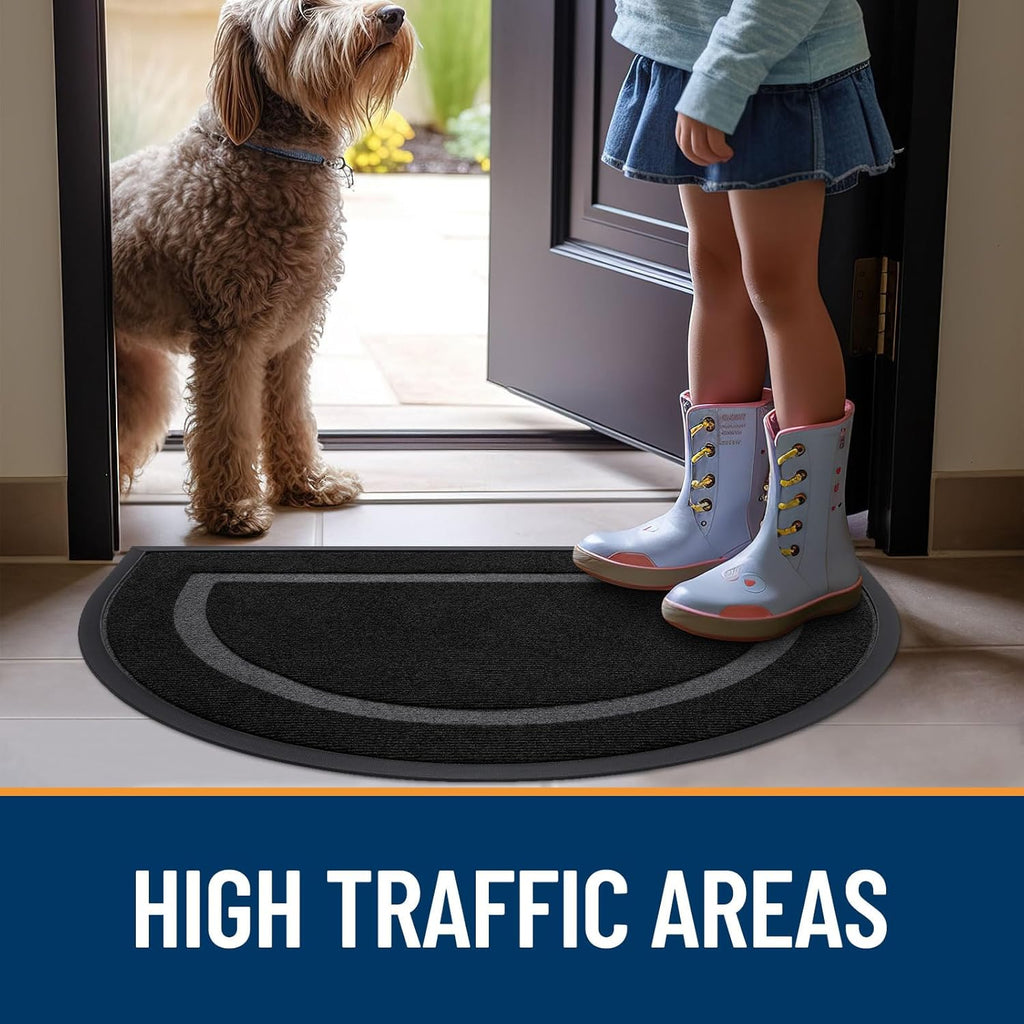 OLANLY Half Circle Door Mat - Waterproof All-Season Welcome Mat | Sturdy Natural Rubber, 36x24, Black