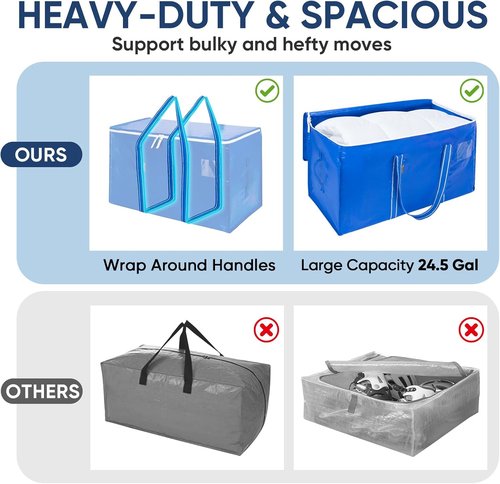 BALEINE Heavy-Duty Moving Bags - 6-Pack Oversized Storage Totes with Reinforced Handles | Royal Blue