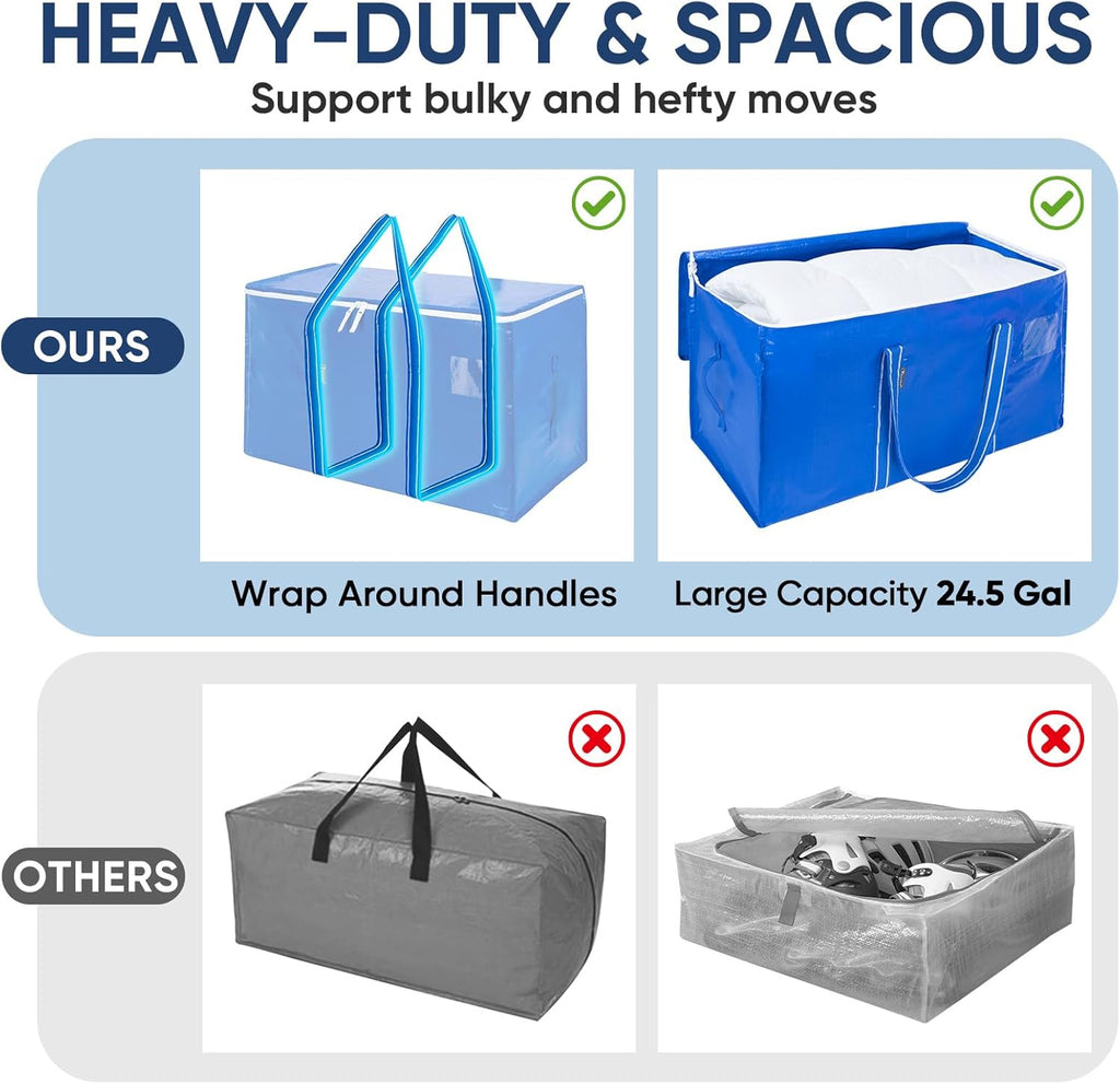 BALEINE Oversized Moving Bags - Heavy-Duty Storage Totes with Reinforced Handles | Royal Blue, 6-Pack