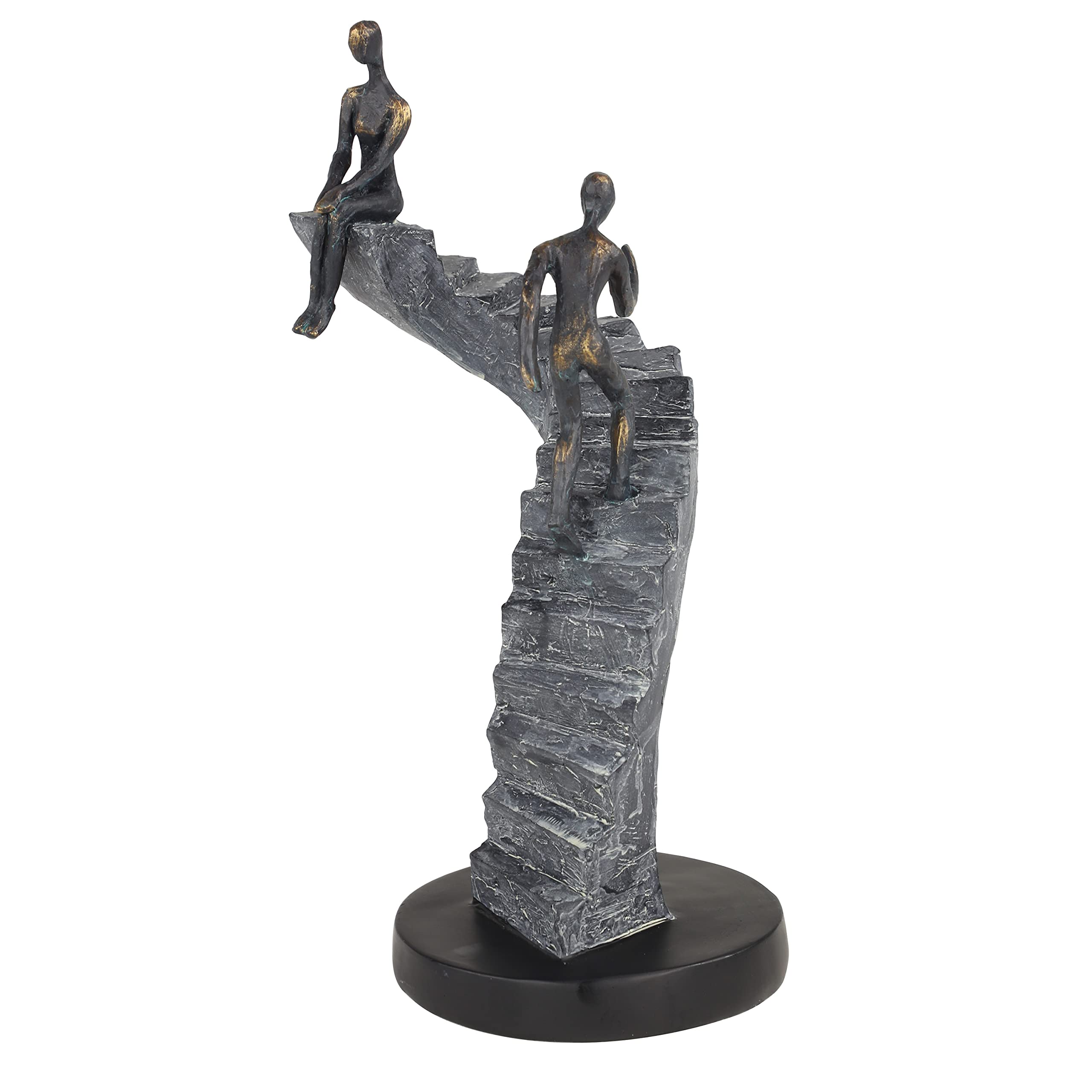 Deco 79 Polystone People Decorative Sculpture Home Decor Statue with Stairs, Accent Figurine 8" x 3" x 14", Black